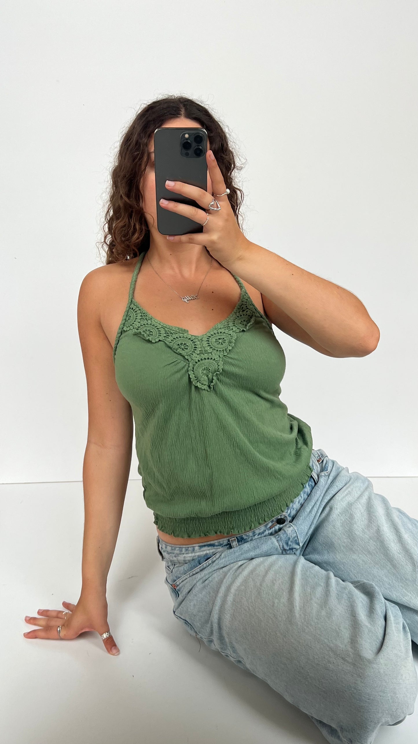 00s green crochet cami- size M