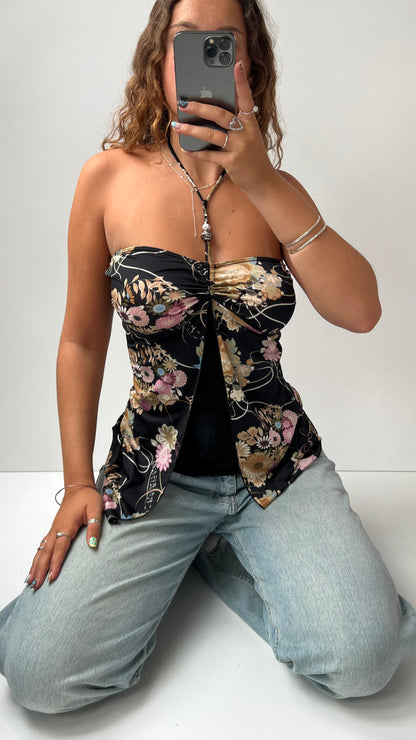 00s black floral halter cami- size M