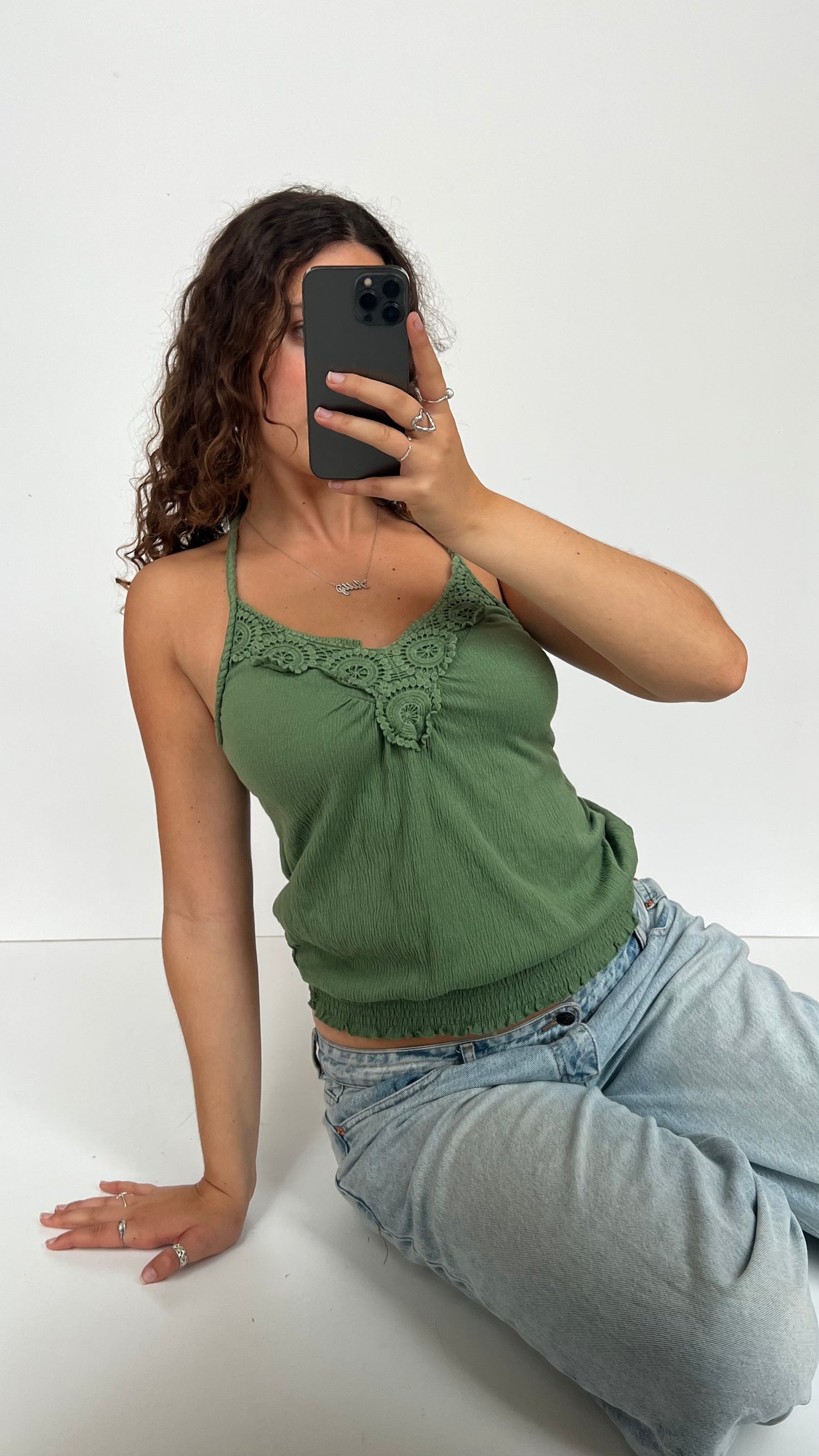 00s green crochet cami- size M