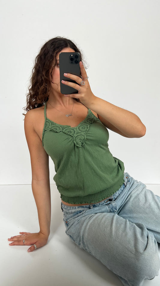 00s green crochet cami- size M