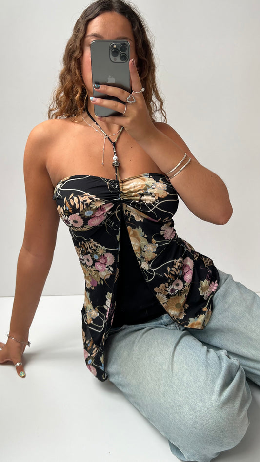 00s black floral halter cami- size M