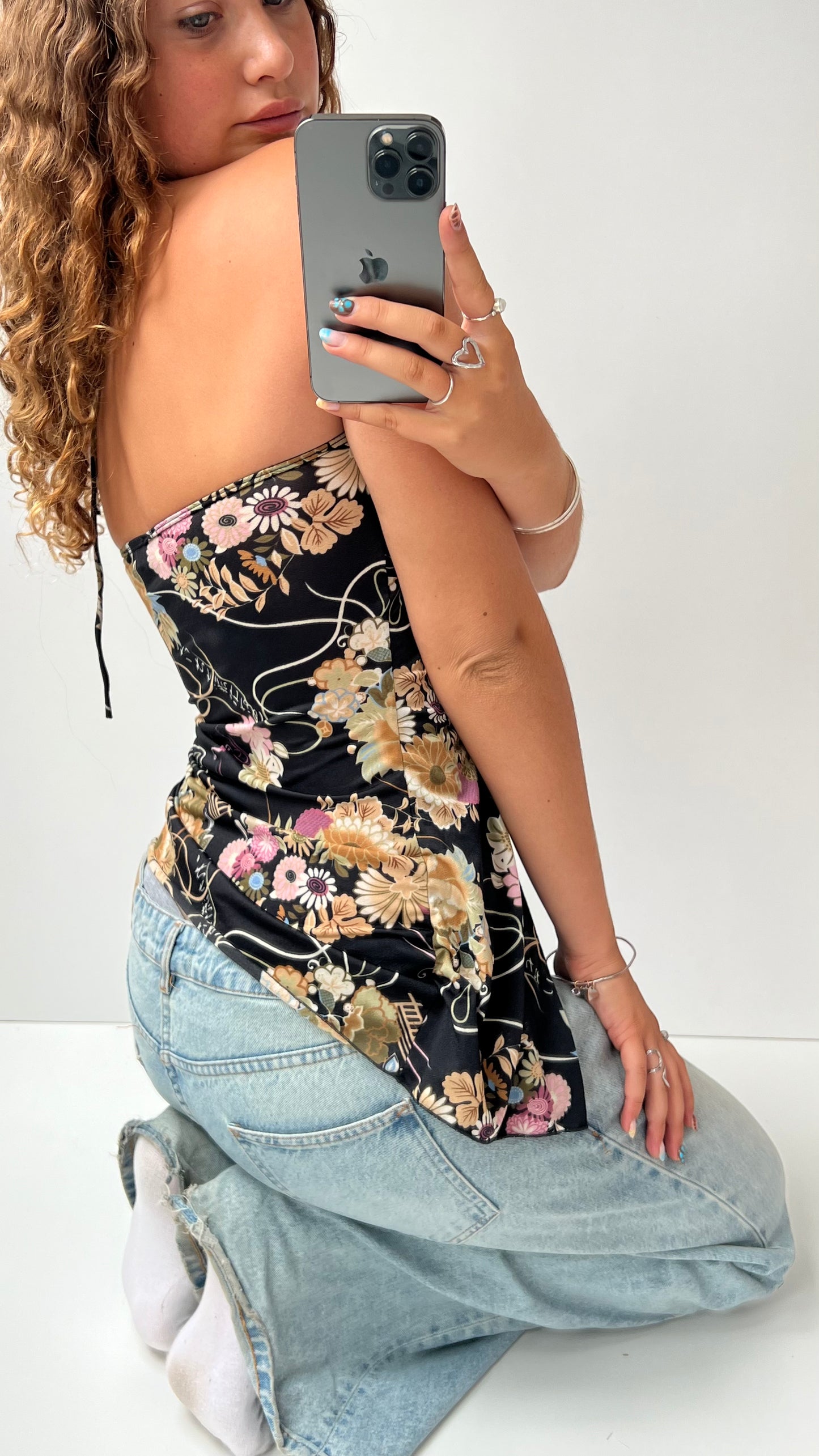 00s black floral halter cami- size M