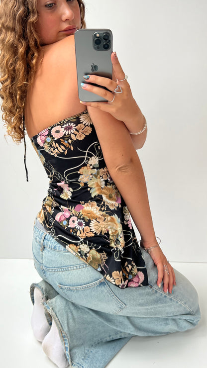 00s black floral halter cami- size M