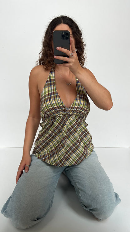 00s green plaid cami- size S