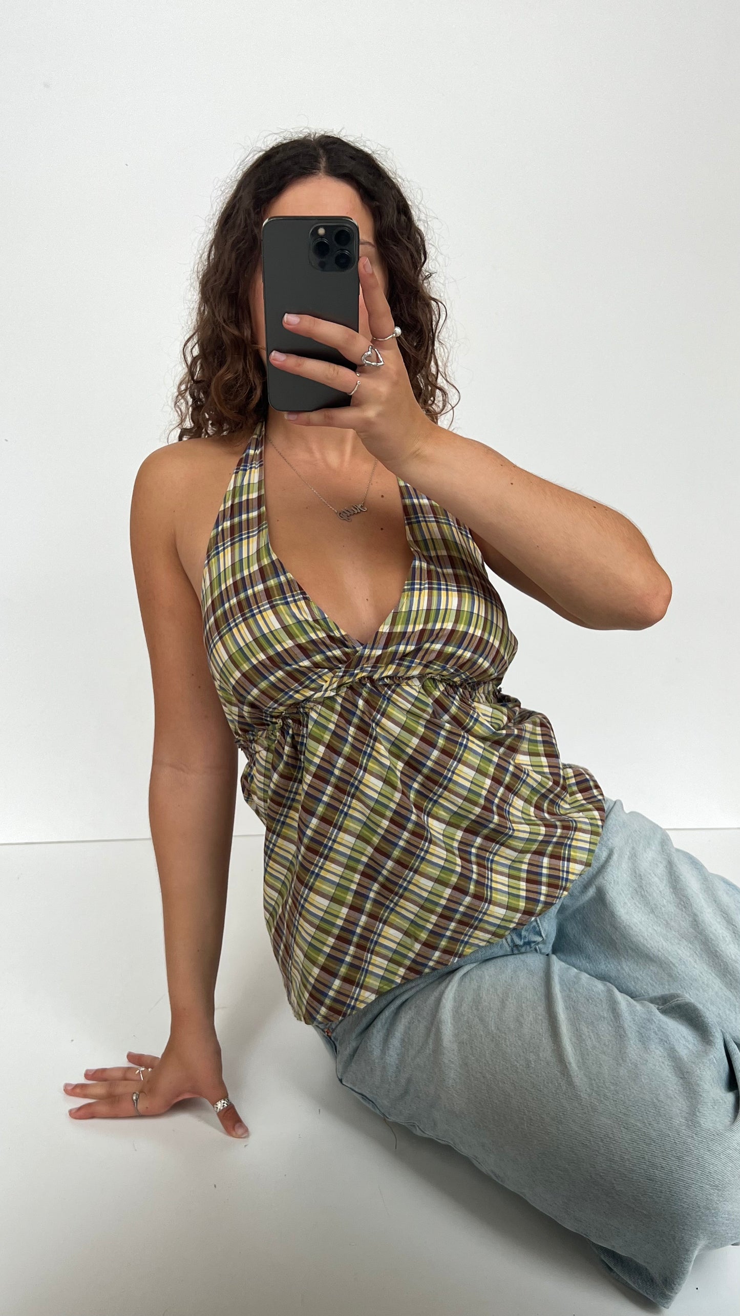 00s green plaid cami- size S