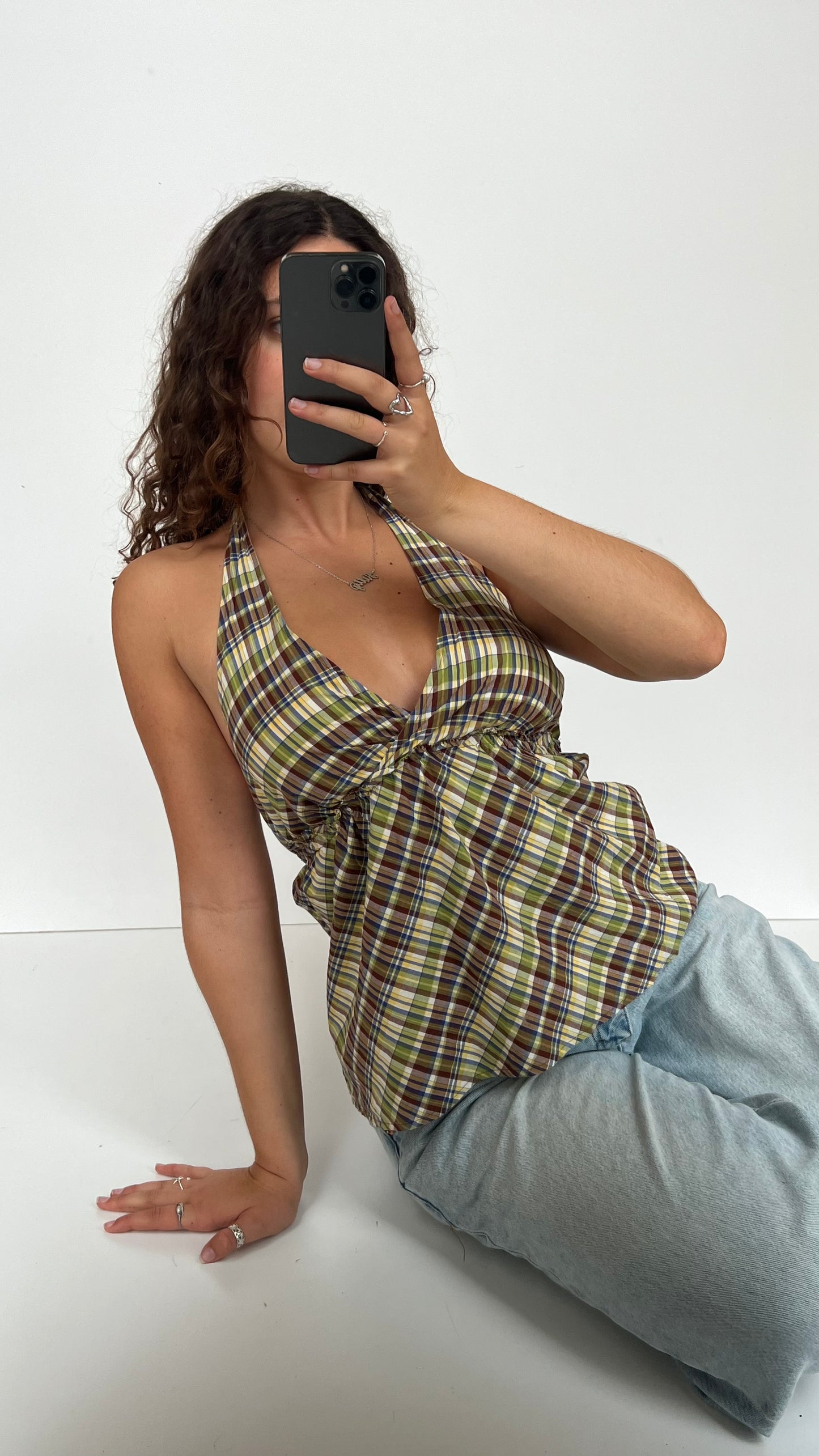 00s green plaid cami- size S