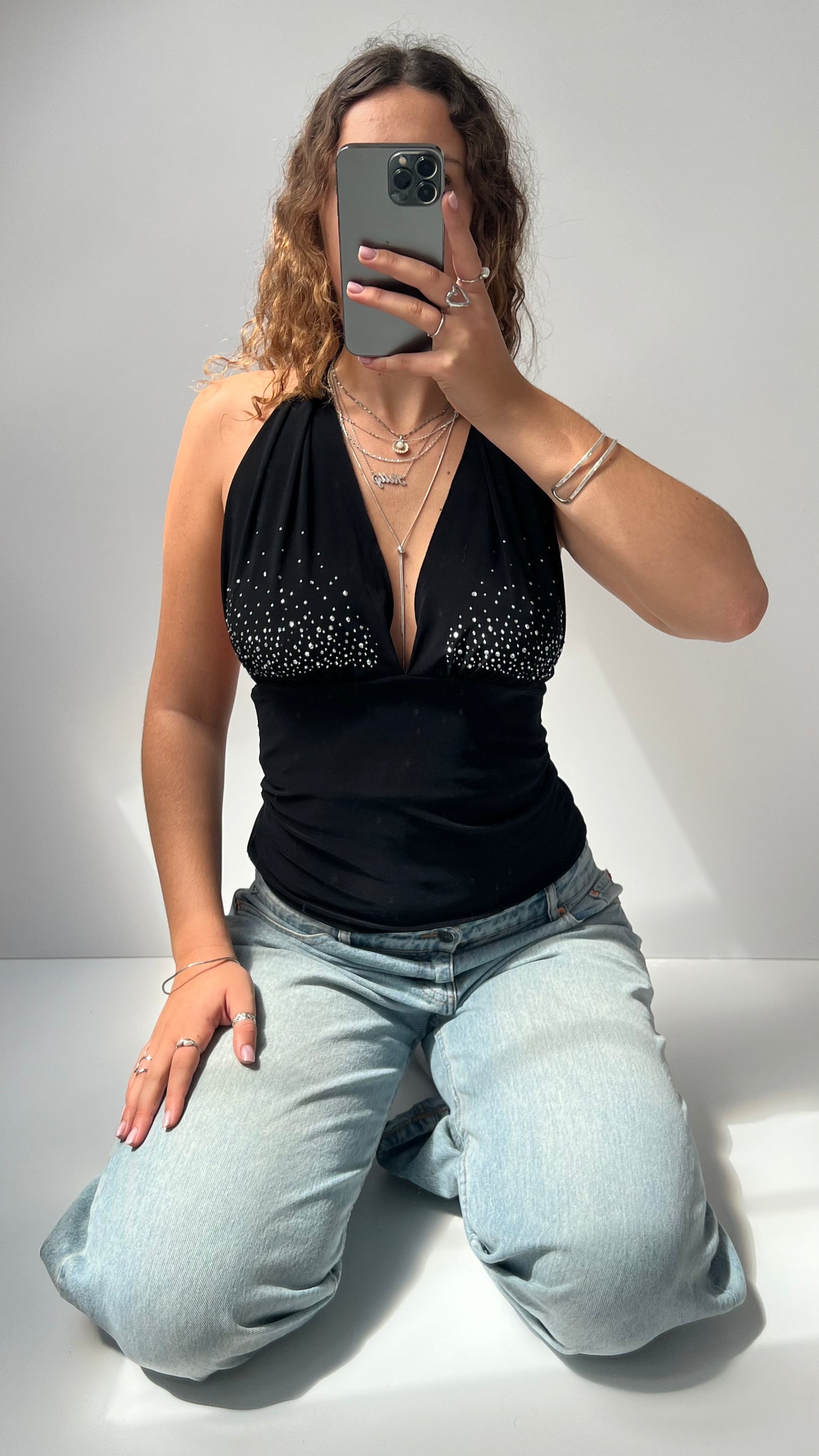 00s black diamanté halter cami- size M