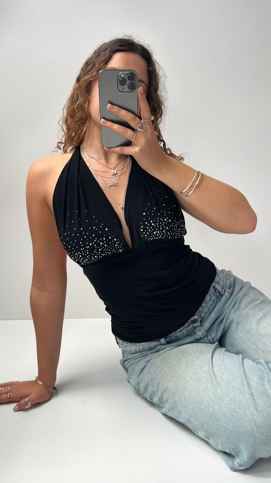 00s black diamanté halter cami- size M