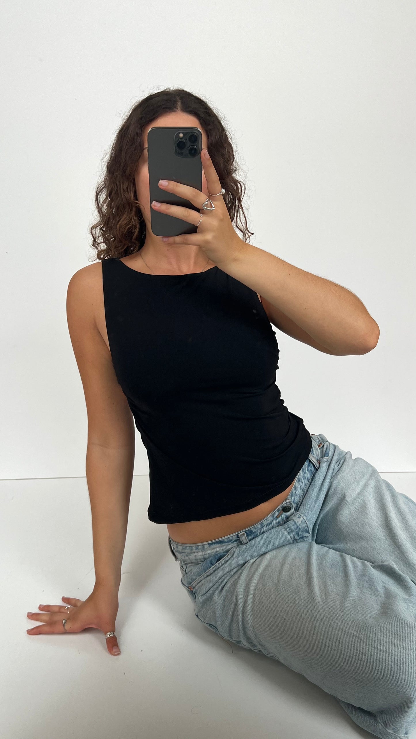 00s black backless cami- size M