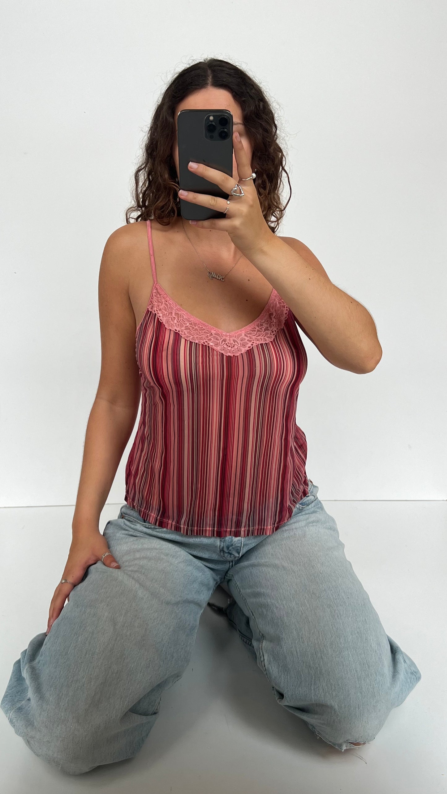 00s pink striped lace cami- size XL