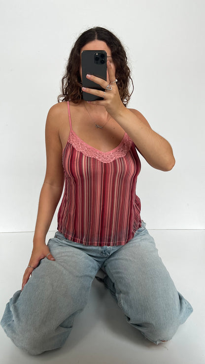 00s pink striped lace cami- size XL