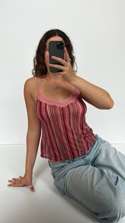00s pink striped lace cami- size XL
