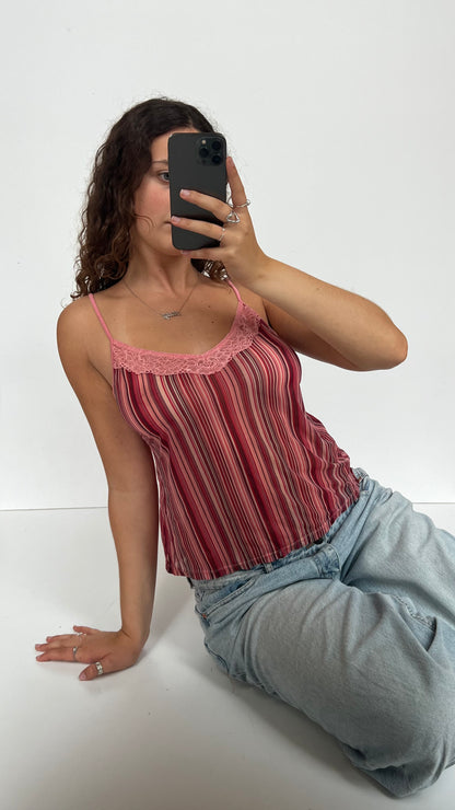 00s pink striped lace cami- size XL