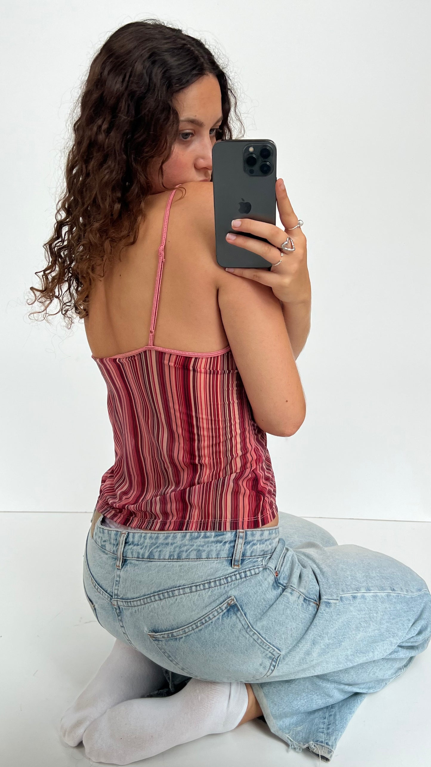 00s pink striped lace cami- size XL