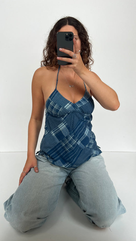 00s blue plaid cami- size XS