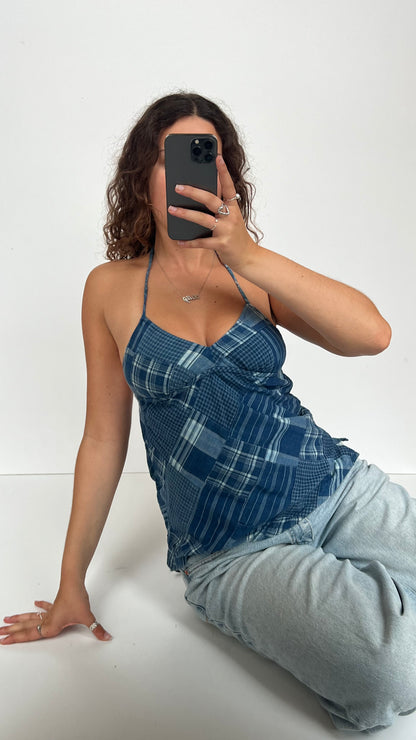 00s blue plaid cami- size XS
