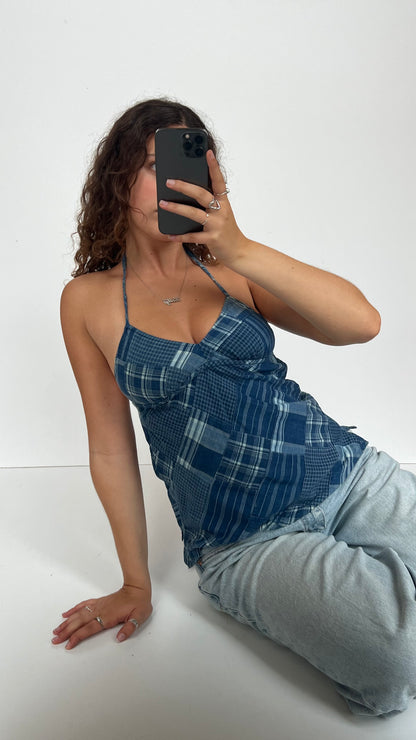 00s blue plaid cami- size XS