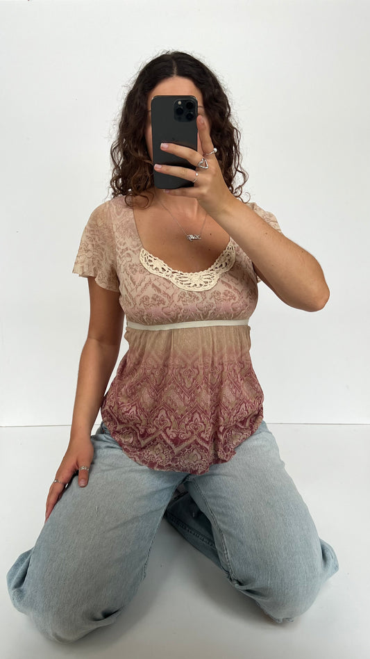 00s pink mesh babydoll top- size S