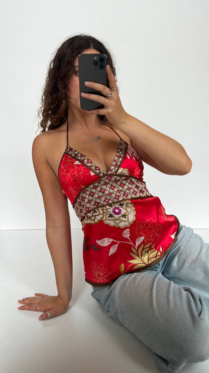 00s red satin floral cami- size S