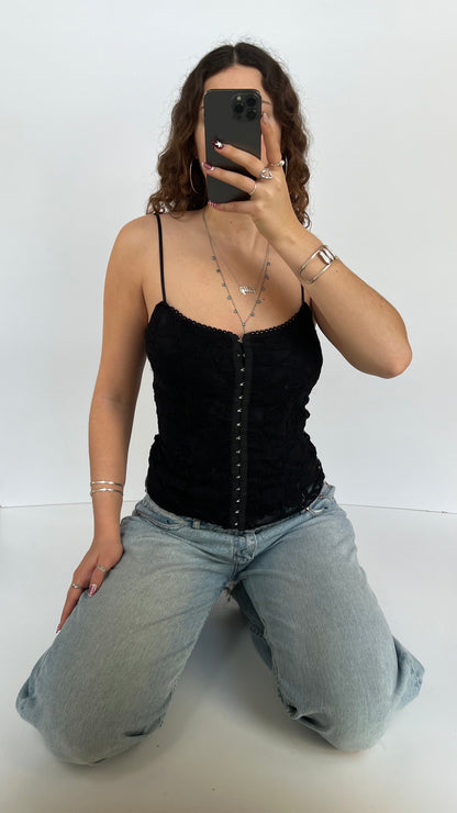 00s black lace corset cami- size M