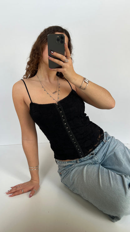 00s black lace corset cami- size M