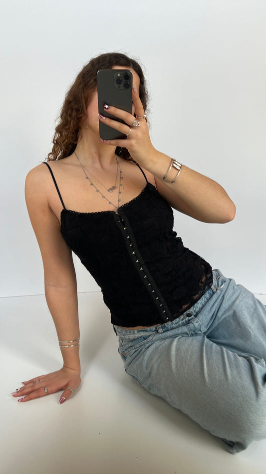 00s black lace corset cami- size M