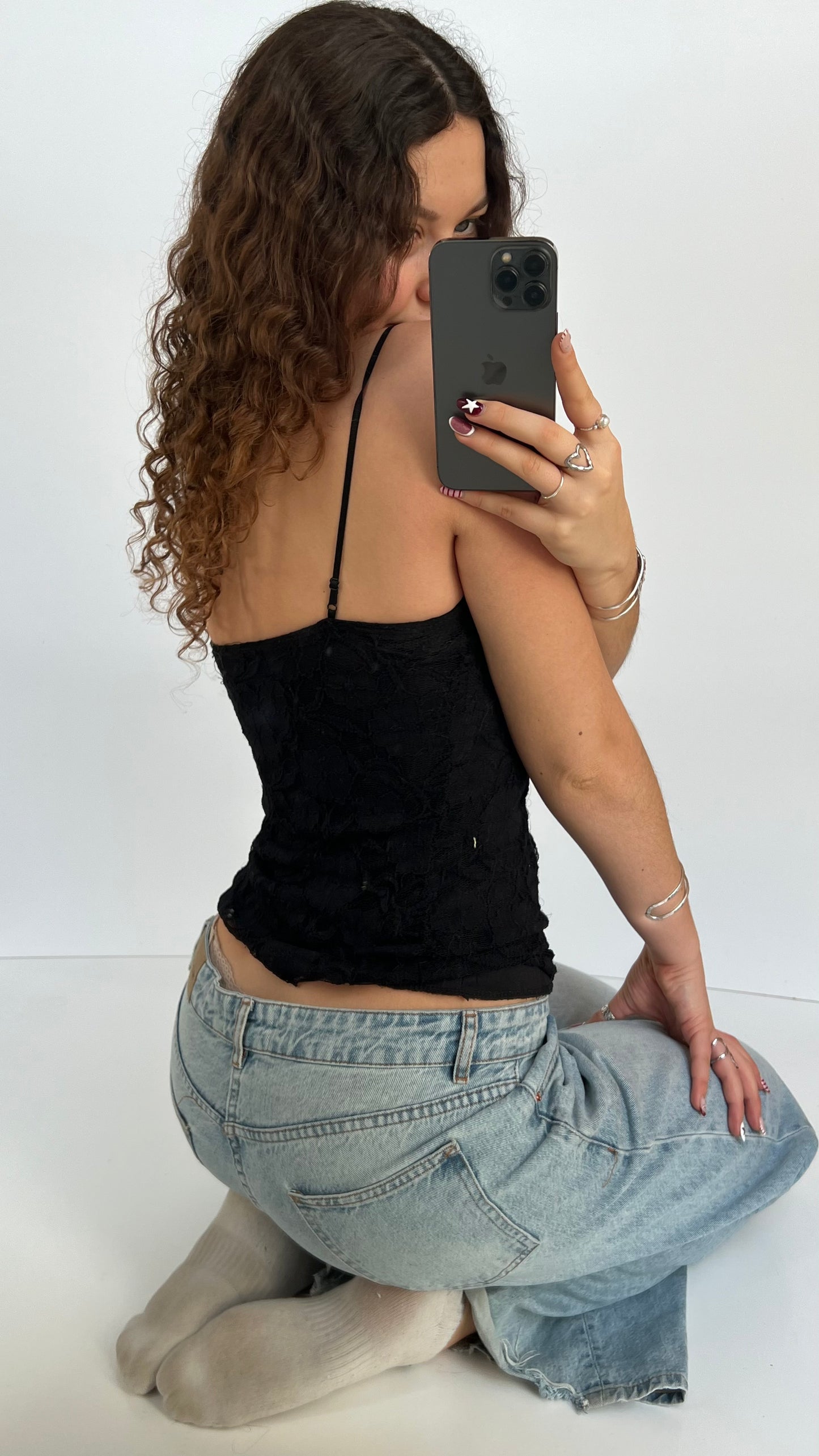 00s black lace corset cami- size M