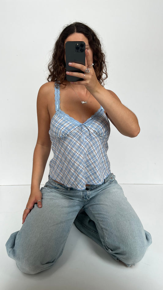 00s blue gingham cami- size S