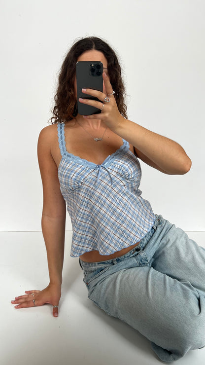 00s blue gingham cami- size S