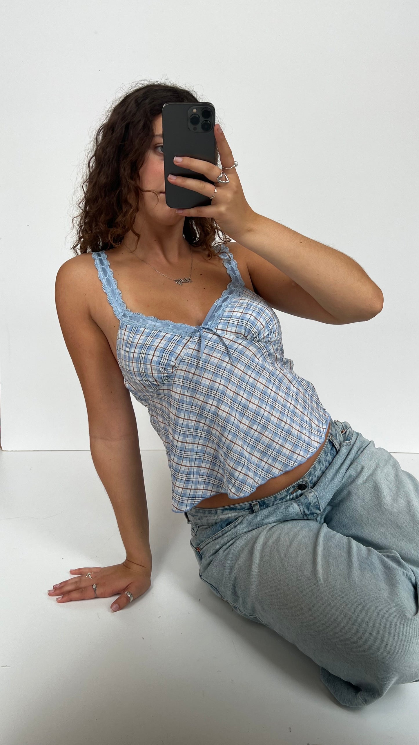 00s blue gingham cami- size S