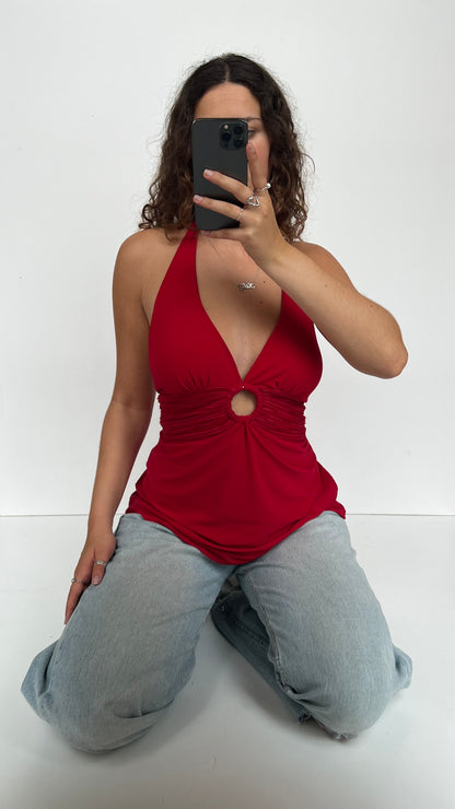 00s red ruched halter cami- size XL