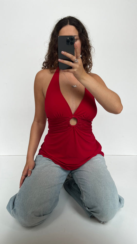 00s red ruched halter cami- size XL