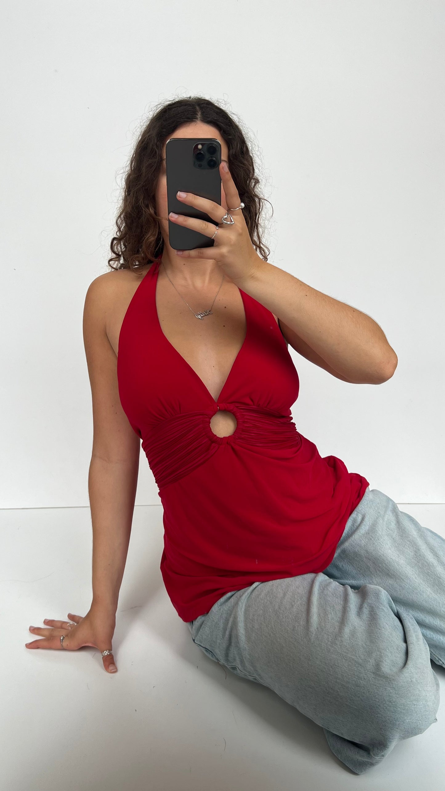00s red ruched halter cami- size XL