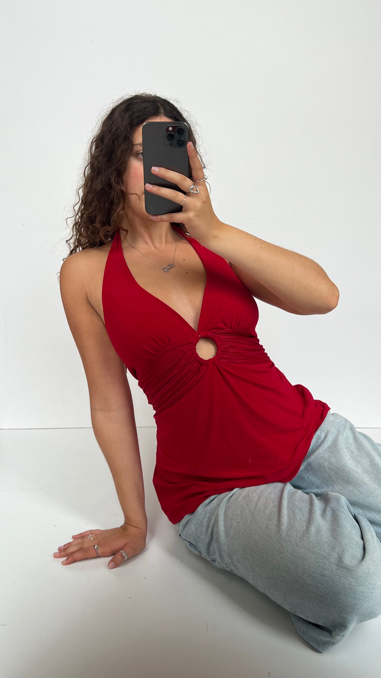 00s red ruched halter cami- size XL