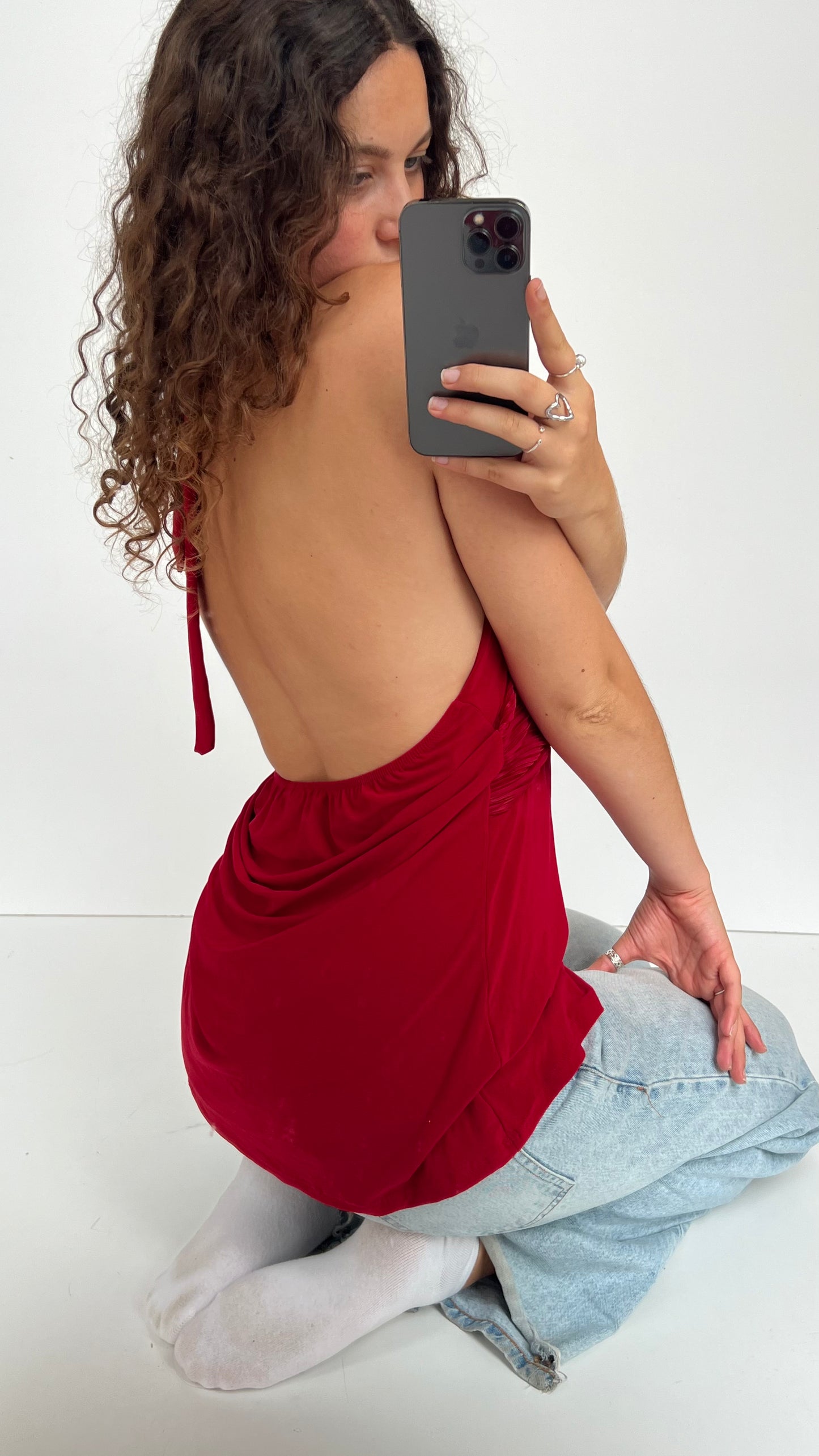 00s red ruched halter cami- size XL
