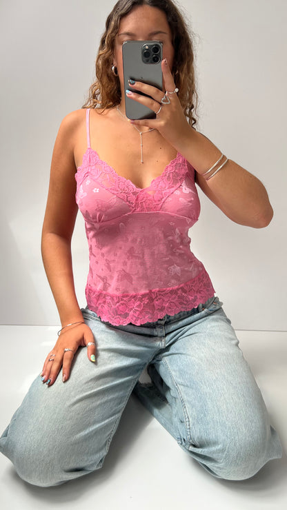 00s pink butterfly lace cami- size L