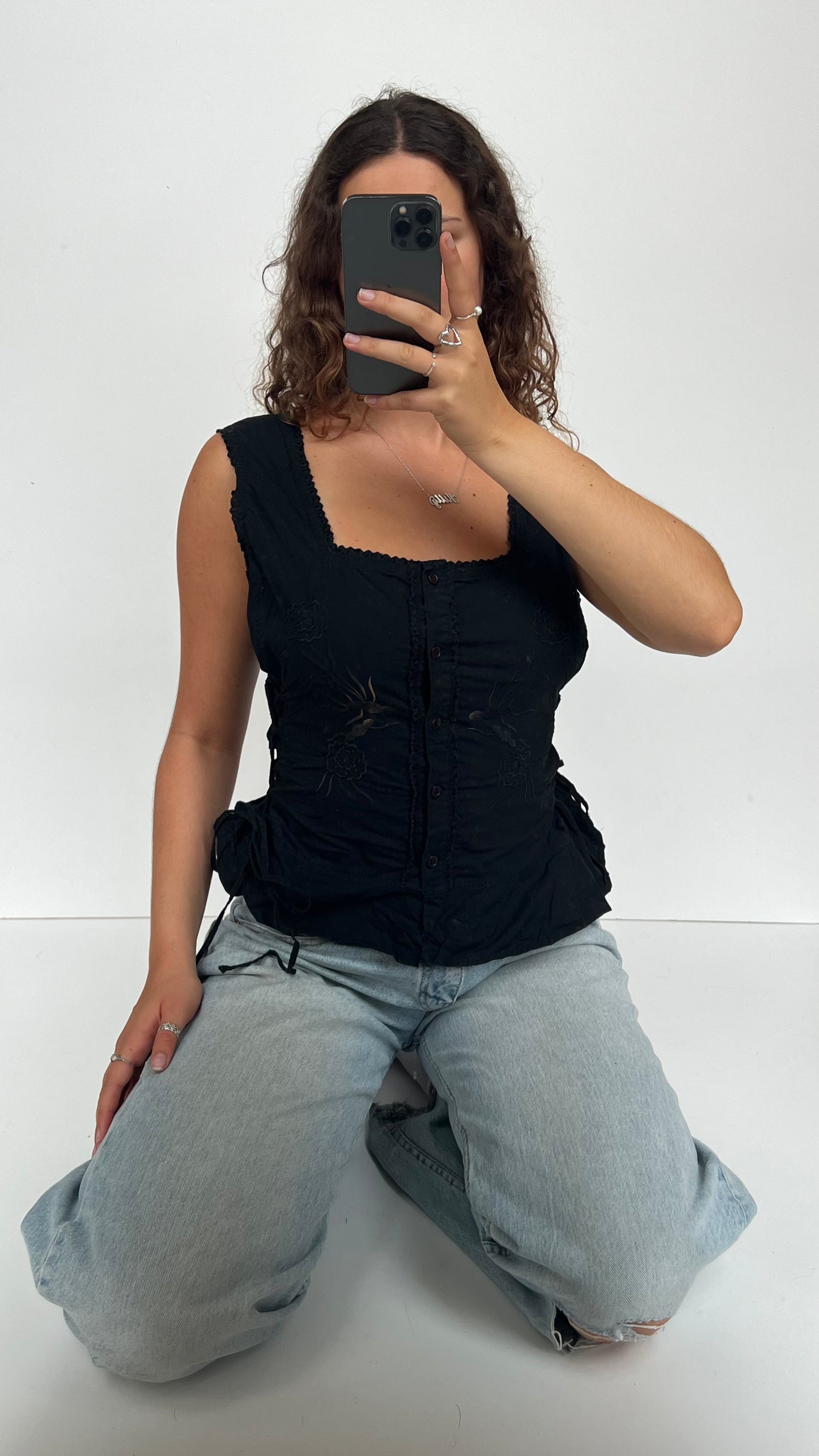 00s black embroidered top- size XL
