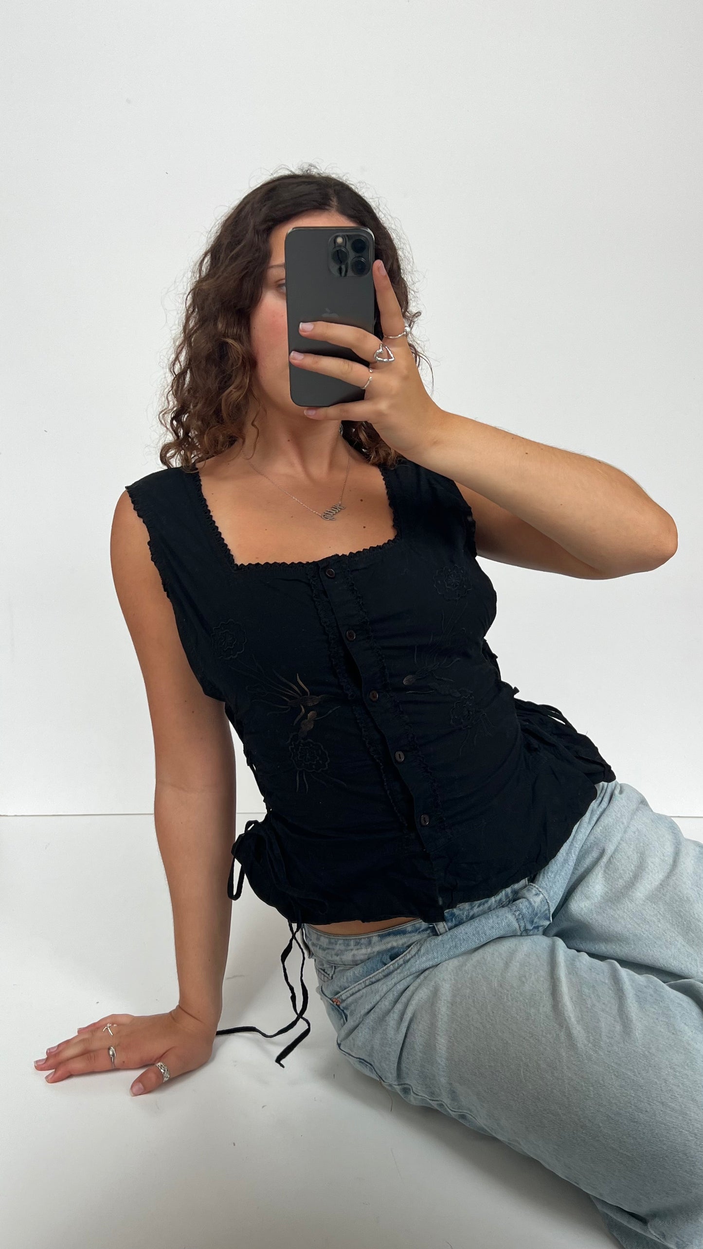 00s black embroidered top- size XL