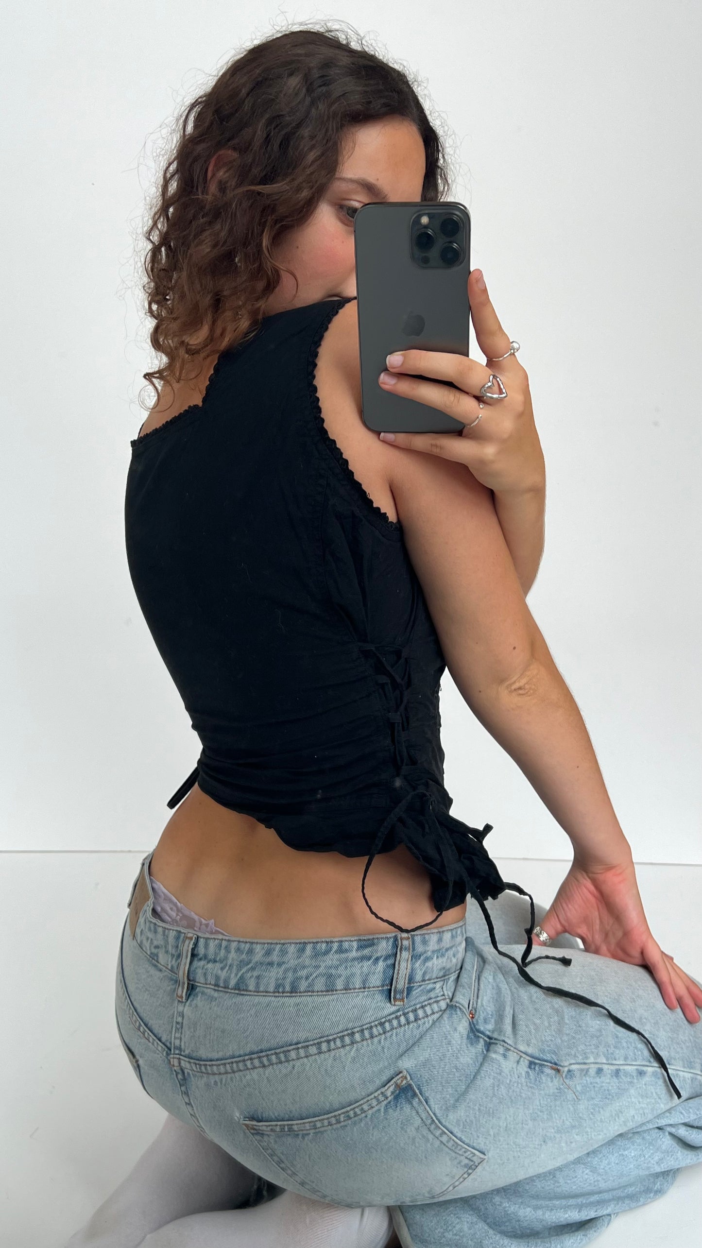 00s black embroidered top- size XL