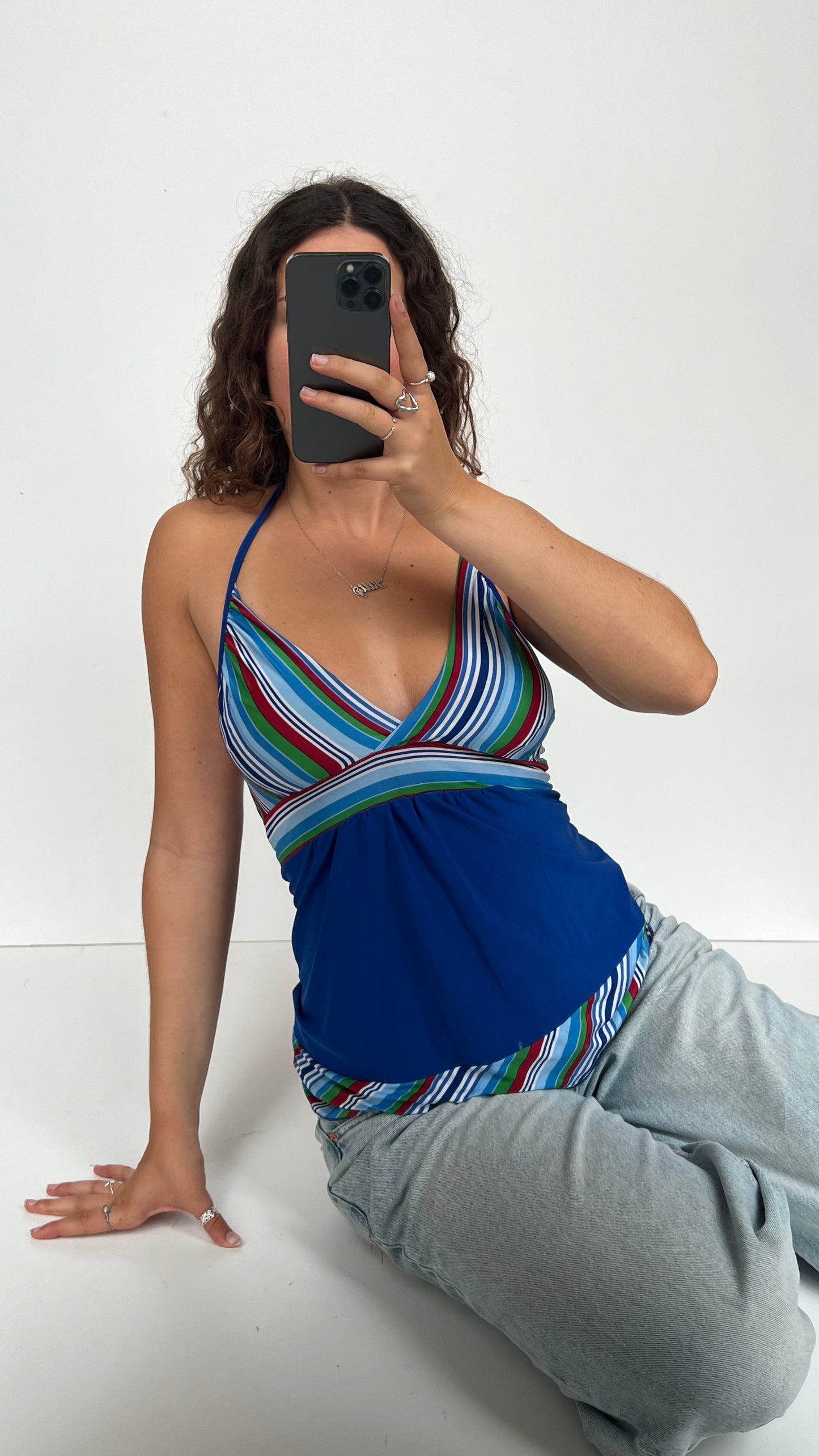 00s blue striped cami- size S