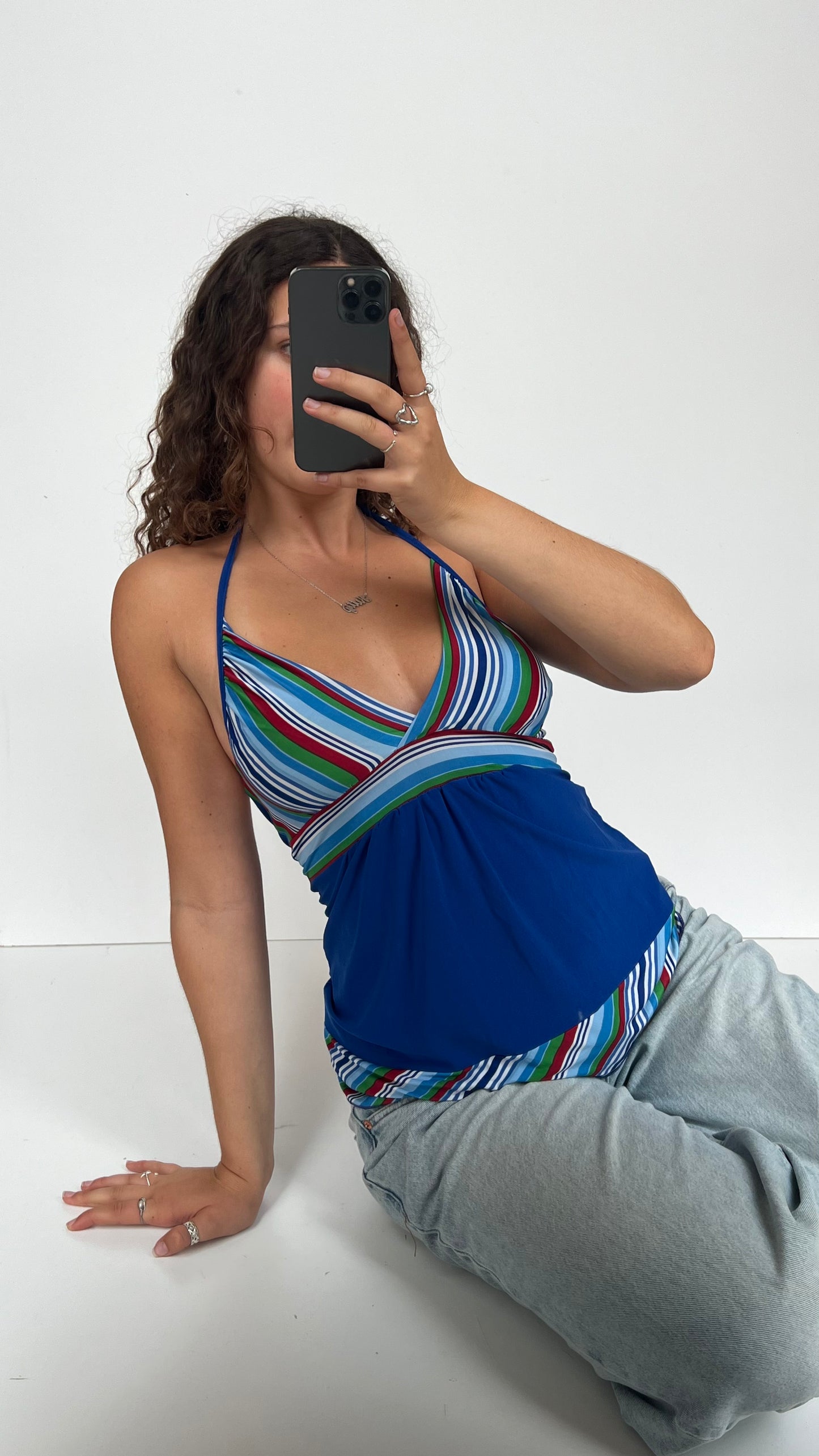00s blue striped cami- size S