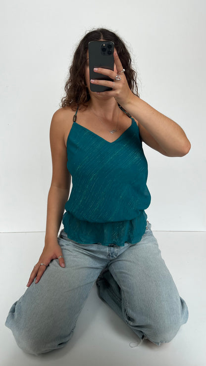 00s blue mesh glitter cami- size S