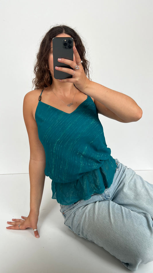 00s blue mesh glitter cami- size S