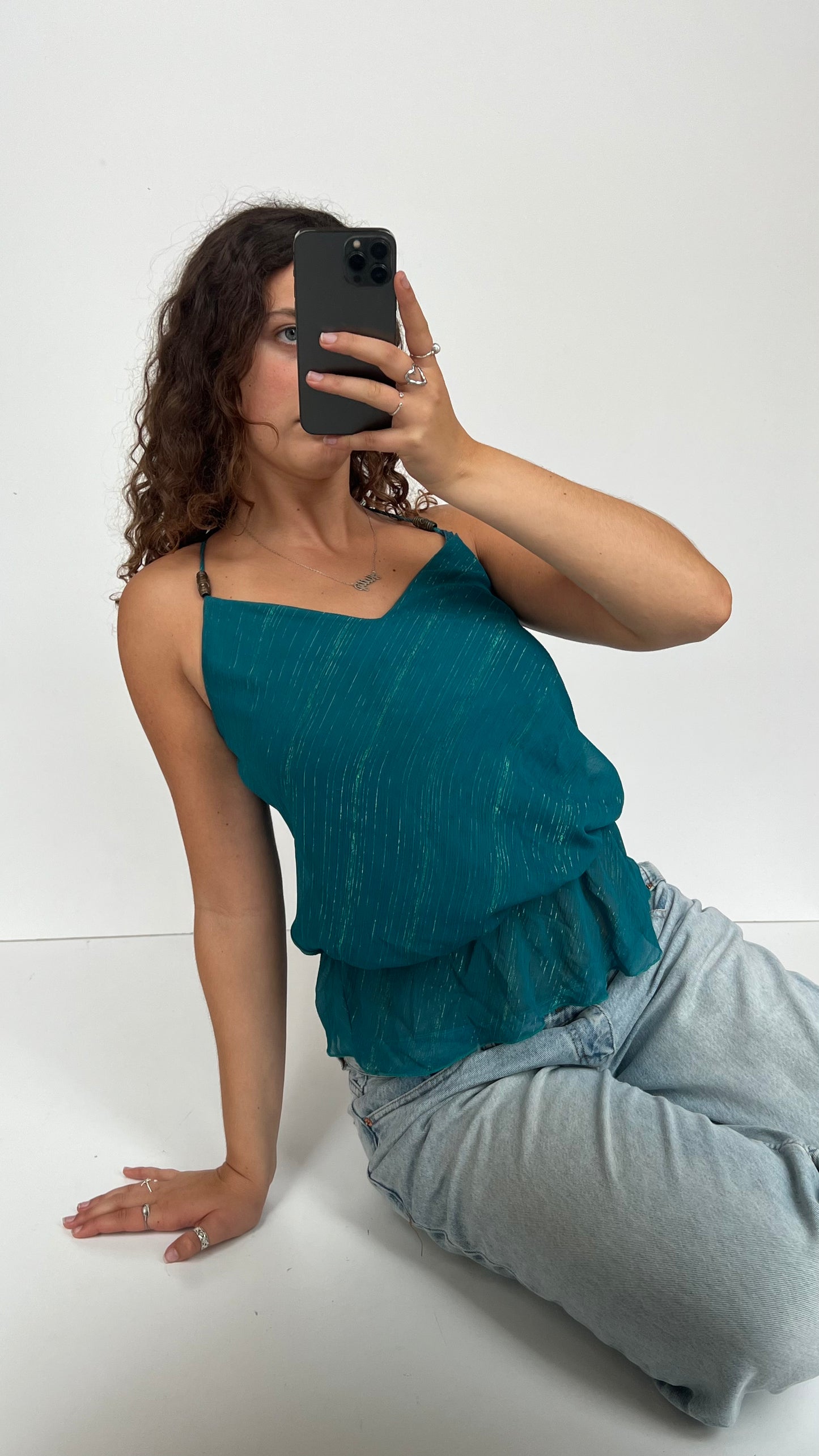 00s blue mesh glitter cami- size S