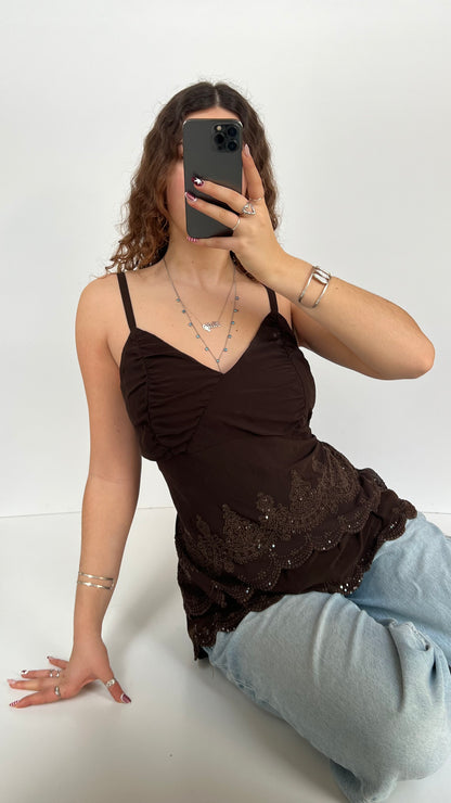 00s brown beaded cami- size XL