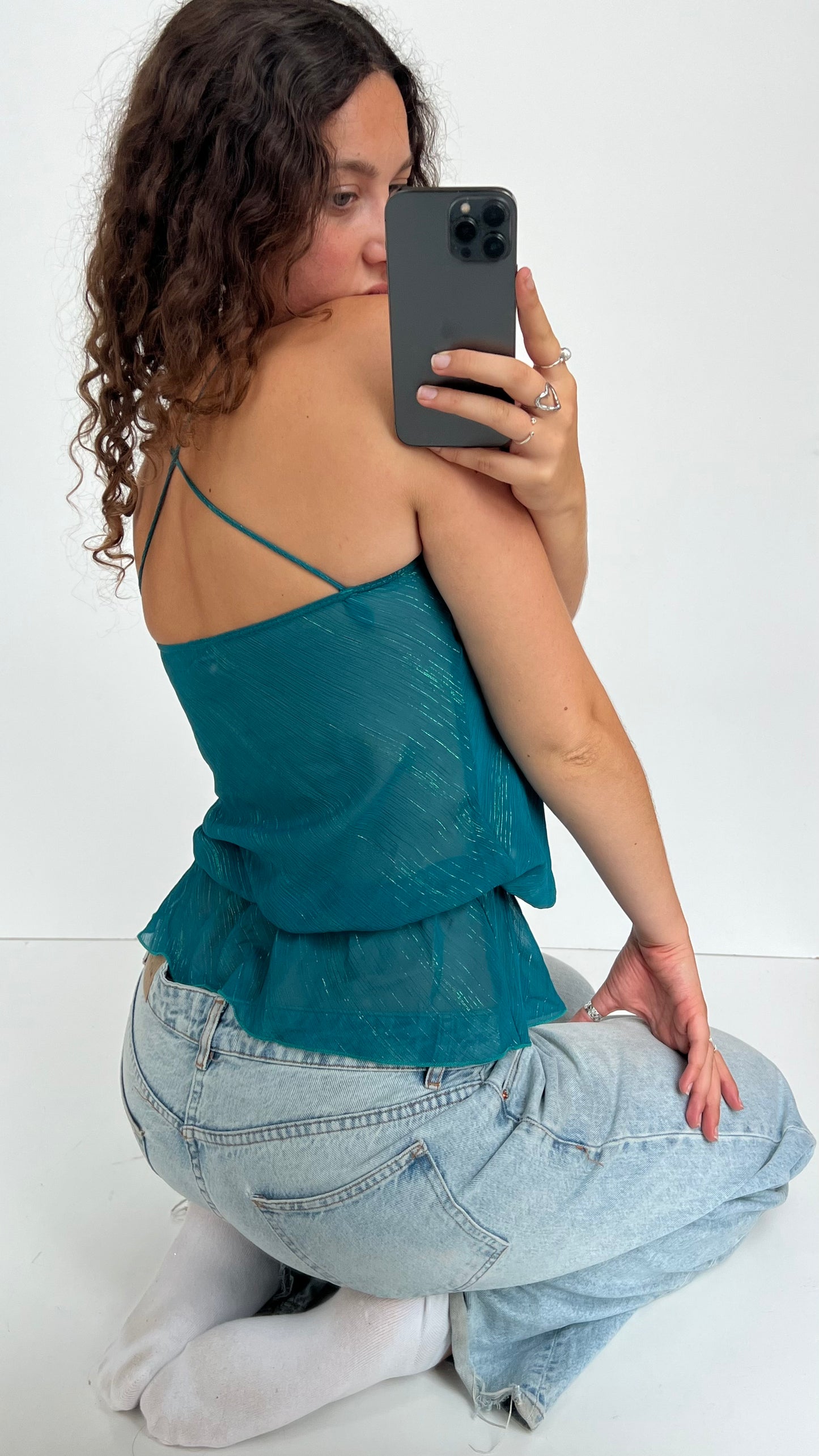 00s blue mesh glitter cami- size S