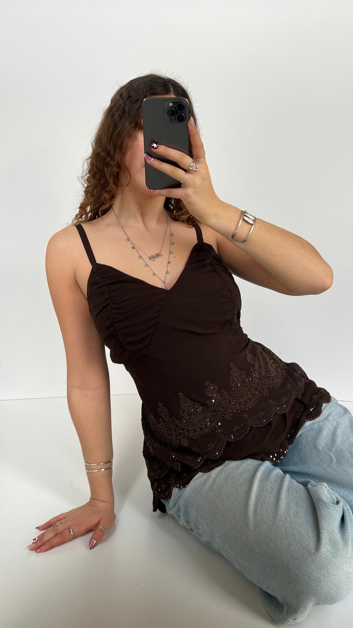 00s brown beaded cami- size XL