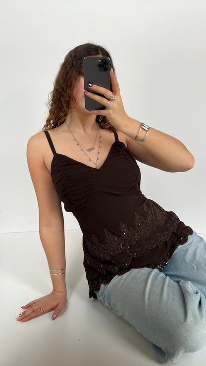 00s brown beaded cami- size XL