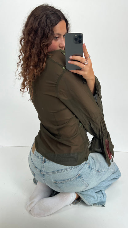 00s khaki mesh blouse- size L