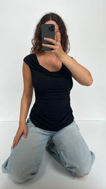 00s black backless top- size M